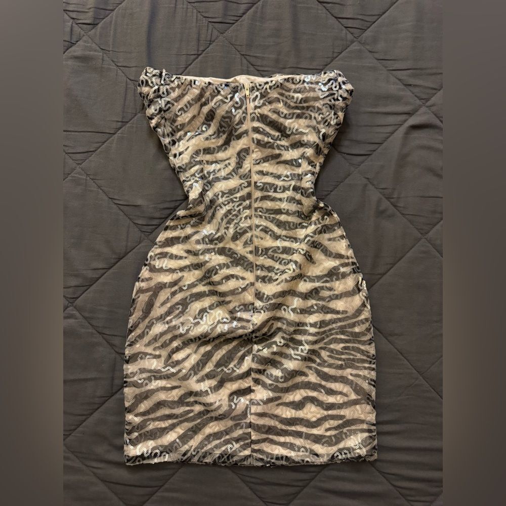 Windsor Edgy Shine Sequin Zebra Print Mini Tube Dress - Picture 9 of 14
